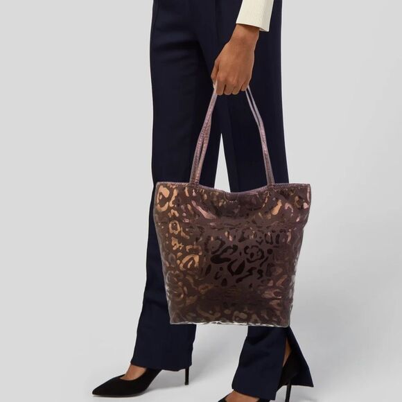 Carlos Falchi Handbags - CARLOS FALCI Metallic Bronze Leopard print suede tote